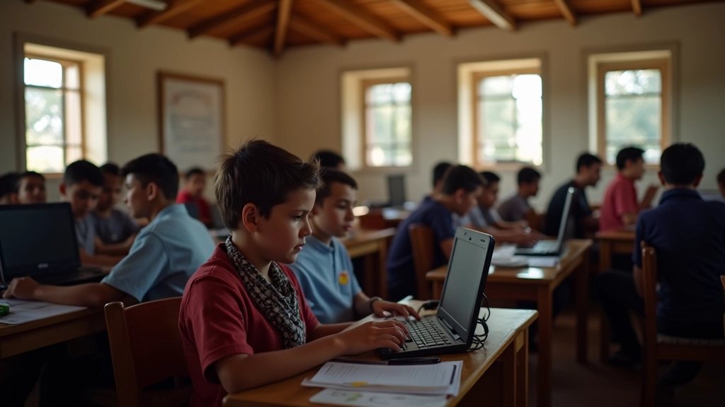 Anadolu'da kırsal bir köyde internet bağlantısı bulunan bilgisayar laboratuvarı